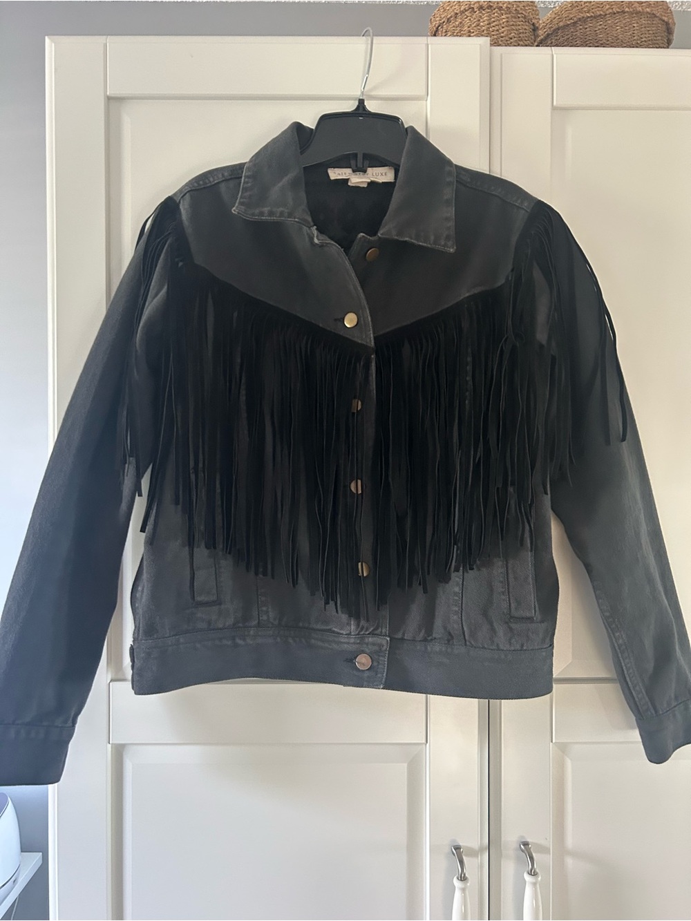 Denim With Leather Fringe Jacket - Black